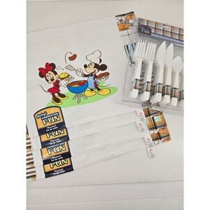 Disney Store Mickey Mouse BBQ Picnic Placemat & Utensil Set – 4 Mats + Flatware